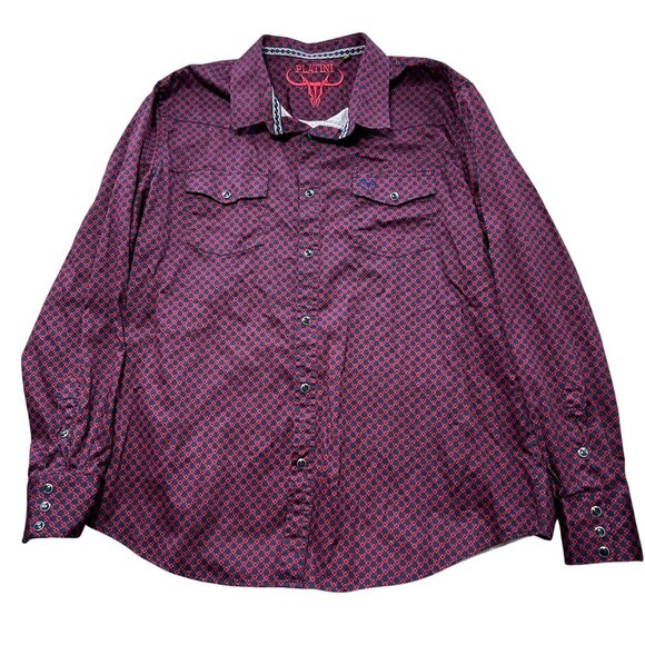 Platini Mens 3XL Western Snap Button Shirt Geometric Pattern Long Sleeve - Picture 1 of 9
